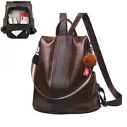Women Backpack PU Anti Theft Casual Fashion Ladies Shoulder Bag for Travel-Brown