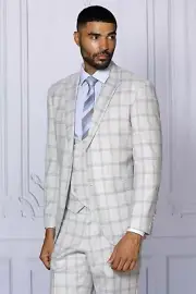 NWT 42R SAND , PLAID MENS SUIT, TAILOR FIT, 2 SIDE VENT, FLAT FRONT PANTS,