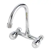 Wall mounted kitchen faucet double handle double hole bathroom sink washbasin hot and cold water mixer washbasin faucet silver