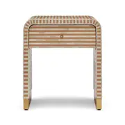 Zohi Interiors Bone Inlay Waterfall Side Table with Drawer in Caramel
