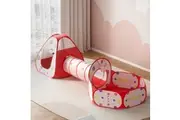 Keezi Kids Playhouse Play Tent Pop Up Teepee Ball Pit Tunnel Basketball Hoop Red