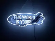 20"x16" The World Is Yours Plane White Acrylic Neon Sign Light Lamp Dimmable LY