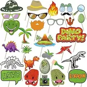 CPTBAG Roar Dinosaur Photo Booth Props Jurassic World Party Selfie Props for Funny Dino Mite T-Rex Birthday Baby Shower Party Supplies Backdrop 30pcs