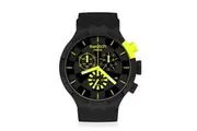 Swatch Quartz Silicone Strap, Black, 20 Casual Watch Model: SB02B403, Yellow