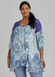 Taking Shape Plus Size 18-20 ts Tunic Top Shirt Batik Crinkle Lace Hem R$130 NEW