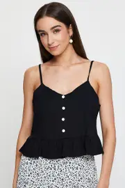 Black Peplum Top Sleeveless - Size XS, Women's Peplum