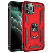 For Apple iPhone 11 Pro Max Case, Military Grade 360 Degree Rotating Metal Magnetic Ring Car Mount Holder Kickstand Shockproof Heavy Duty Cover (Red)