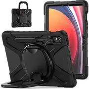 PboyiqiS For Samsung Galaxy Tab S9 Plus Case for Kids 2023,With 360 Kickstand Shoulder Strap Pencil Holder,Also For Tab S8/S7 Plus/S7 FE 12.4 in (Galaxy Tab S9 Plus/S8 Plus/S7 Plus/S7 FE, Black)