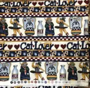 CAT LOVER BORDER STRIPED HEARTS CALICO COTTON FABRIC BY HI-FASHION FABRICS INC.