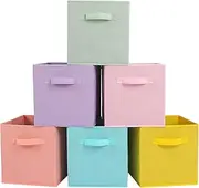 [Stero] Fabric Storage Bins 6 Pack Fun Colored Durable Storage Cubes with Handles Foldable Cube Baskets for Home, Kids Room, Closet and Toys Organization Cyan, Green, Yellow, Purple, Pink and Peachpuff