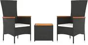 vidaXL Outdoor Lounge Set - 3 Piece Garden Furniture Set in Contemporary Design - Black Poly Rattan and Solid Acacia Wood - Comes with Chairs, Table and Cushions