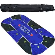 Folding Poker Table Top,Blackjack and Texas Hold'em Casino Tabletop,10 Player Portable Rubber Poker Table Top Layout(Blue)