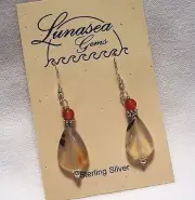 MONTANA AGATE GEMSTONE 15mm FLAT DROP BEADED STERLING SILVER DANGLE EARRINGS NEW