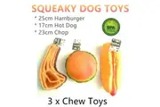 3x Durable Squeaky Dogs Chew Toys Large Training Pet Puppy Vinyl Food Dental
