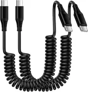 Coiled USB C to USB C Cable Fast Charging, 2Pack 6FT USB C to Type C Charger Cord for Car, Retractable USB-C Extension Cable for iPhone 15 Samsung Galaxy S24 Z Flip5 Fold5 A14 A54 A13 5G S23,Pixel 8 7