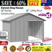 Outdoor Pet Dog House Galvanised Steel Large Kennel Shelter Home Shed Grey NEW