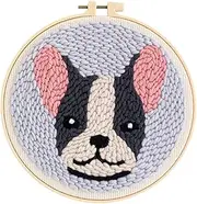 F Fityle Punch Needle Embroidery Dog Pattern Kit Threader Fabric Embroidery Hoop Yarn Rug Punch Needle Kits for Adults Kids Beginner - C