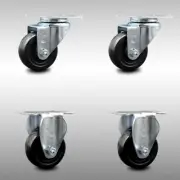 3 Inch SS Hard Rubber Wheel Swivel Top Plate Caster Set with 2 Rigid SCC