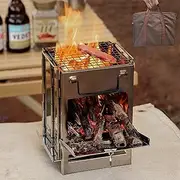 Cozioz Folding Wood Burning Camping Stove, Portable Stainless Steel Backpacking Stove with Grill for Outdoor Hiking and Picnic Cooking