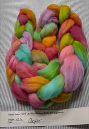 USA Sourced Hand Dyed Painted Med Wool Combed Top Roving Spinning Felting Cooper