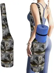 JKLQWH 3D Elephant Printed Yoga Mat Bag Long Tote with Pockets for Your Yoga Accessories Exercise Yoga Mat Carrier Holder Multi-Functional Storage Bag Holds Most Pilates Mats