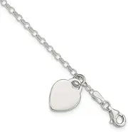 [JewelryWeb] 925 Sterling Silver Polished Flat back Engravable Fancy Lobster Closure Love Heart for boys or girls Bracelet Lobster Claw Measures 12mm Wide - 15 Centimeters