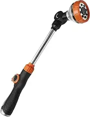 Watering Wand Heavy Duty, Metal Garden Hose Wand with 8 Spray Patterns, 18.5-Inch Long Hose Nozzle Sprayer with Thumb Flow Control
