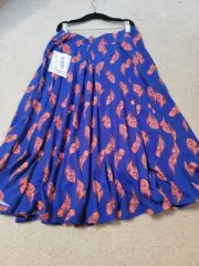 Lularoe Madison Skirt- Medium- NWT- Blue Patterned with Coral Feathers