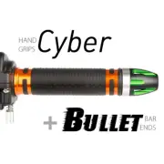 KiWAV Motorcycle Cyber Grips Orange with Bullet Bar Ends Green/Silver