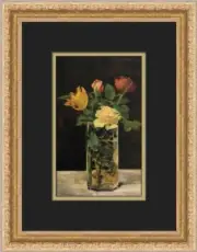 Claude Monet Roses and Tulips in a Dragon Vase Custom Framed Print
