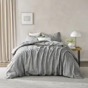 Natural Home Classic Pinstripe Linen Quilt Cover Set Dark with White Pinstripe (Single, King Single, Double, Queen, King, Super King)