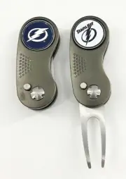 GOLF SWITCHBLADE NHL TAMPA BAY LIGHTNING DIVOT REPAIR TOOL + Ballmarker Gray