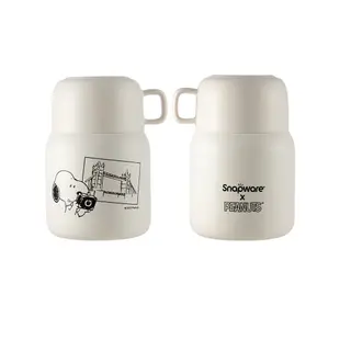 新品上市【康寧密扣Snapware】噴鋅陶瓷不鏽鋼隨行燜燒罐580ml-SNOOPY史努比 復刻黑白