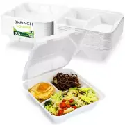 BIRCHIO 75 Pack 8”x8” 3 Compartment Food Container, Clamshell Take Out Contai...