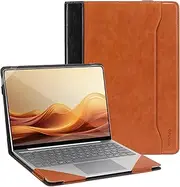 MOSISO Compatible with Microsoft Surface Laptop Go 3/2/1 12.4 inch 2023 2022 2020 Release (Models: 2013 & 1943), PU Leather Laptop Sleeve Carrying Case Portfolio Cover with Elastic Band, Brown