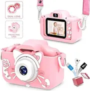 Kids Camera for Girls and Boys,Children Camera Digital Video,Kid Camera 2.0 Inches Screen 20.0MP Video, 32GB SD Card Include, Kid Toys Birthday,Chrismats 3-12 Years Old (cat Pink)