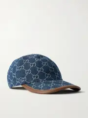 [Gucci] Gucci - Leather-trimmed Denim Baseball Cap - Mid denim - XL XL Blue