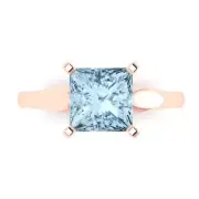 2.5 ct Princess Cut Natural Aquamarine Wedding Bridal Promise Ring 14k Rose Gold