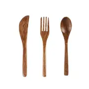 3PCS Kitchen Chicken Wing Wooden Spoon Fork Wooden Table Knife Household Coffee Spoon Ice Cream Spoon