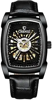[DAXIAOYU] Luxury Men's Watches Fashion Square Dial Automatic Mechanical Watch Leather Hollow-Carved Design Mens Wrist Watch Luminous Waterproof Tourbillon Clock