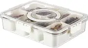 Snack Box With 8 Compartments, Divided Serving Tray With Lid Snap Organizer, Portable Sealed Snap Containers For Fruits, Nuts, Candies, And Cooked Food