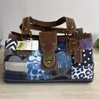 COACH 10816 LEGACY SATCHEL HANDBAG PATCHWORK LEATHER TRIM BLUE DENIM SIGNATURE
