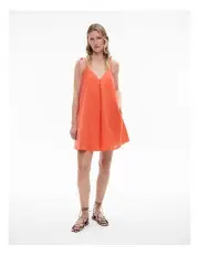 [Witchery] Invert Pleat Mini Dress in Tangerine