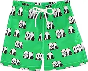 [RPLIFE] Boys Swim Shorts, Anti Chafe Swim Trunks for Boys 2 T, Cute Cartoon Pandas Poses Green