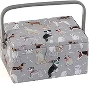 Hobby Gift Exclusive Medium Sewing Craft Hobby Storage Box, Accessories Tray Pin Cushion Pocket PVC Handle 18.5 x 25.5 x 14.5cm, Grey Dogs, Graue Hunde