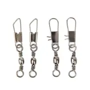 100PCS Fish Rolling Ball Bearing Barrel Swivel with Safty Snap Connector Tackle