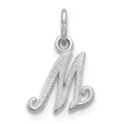 14KW White Gold Casted Script Letter M Initial Charm Bracelet Necklace
