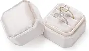 [Generic] Velvet Ring Box, Octagon Velvet Jewelry Ring Box Storage 2 Slots Ring Holder Box for Proposal, Engagement, Wedding Ceremony (Beige, One size)