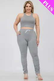 Curvy Crop Tank Top & Ruched Pants Ensemble