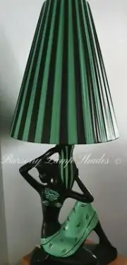 PLASTIC RIBBON TEAL / BLACK STRIPED LAMPSHADE MEDIUM TALL CONE BARSONY LADY LAMP